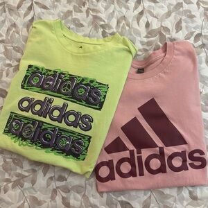 adidas Pink and Neon Green Short Sleeve Tees - Large